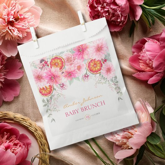 オレンジ ピンク 水彩 花 赤ちゃん歓迎会 フェイバーバッグ