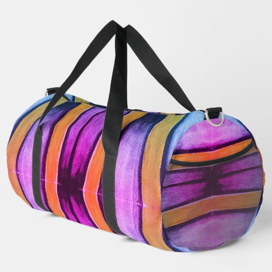オレンジ、ピンク、紫、青のグラフィックス ダッフルバッグ (右コーナー)