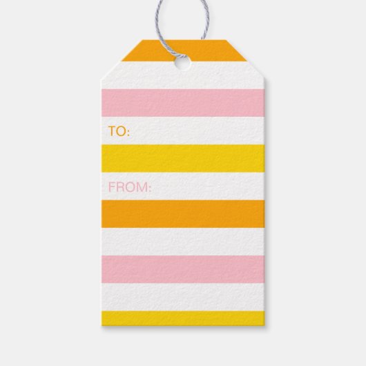 オレンジ、ピンク、黄ストライプの色 ギフトタグ (正面)