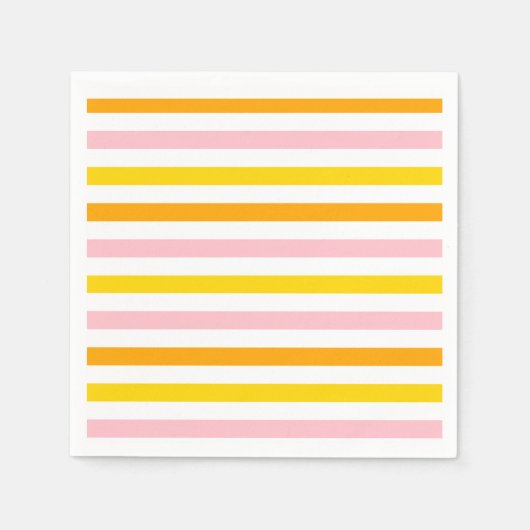 オレンジ、ピンク、黄ストライプの色 スタンダードカクテルナプキン (正面)