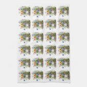 オレンジ、ピンク、黄色、青の花柄 キッチンタオル (縦)