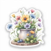 オレンジ、ピンク、黄色、青色の花 シール (正面)