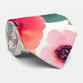 オレンジ&ピーチウォーターカラーフローラネクタイ ネクタイ (ロール)