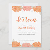 オレンジ&ピーチピーニーズスウィート16バースデーパーティー 招待状 (正面)