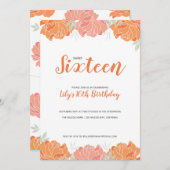 オレンジ&ピーチピーニーズスウィート16バースデーパーティー 招待状 (正面/裏面)