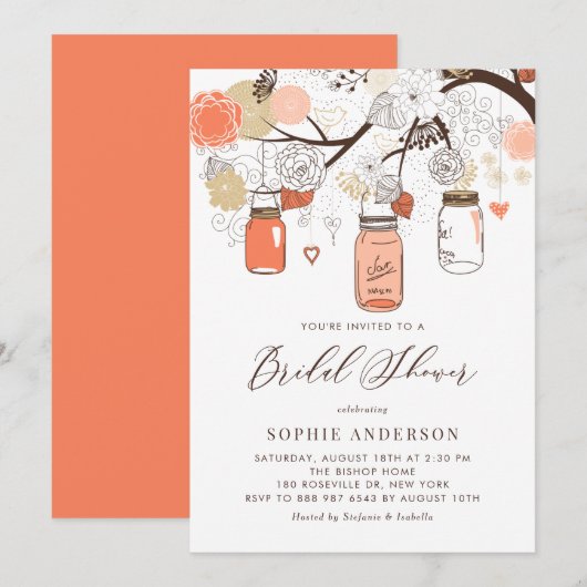 オレンジ ピーチ メイソンジャー ブライダルシャワー 招待状 (正面/裏面)