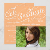 オレンジ ピーチ 卒業 スワイリー スクリプト | 卒業 招待状 (正面/裏面)