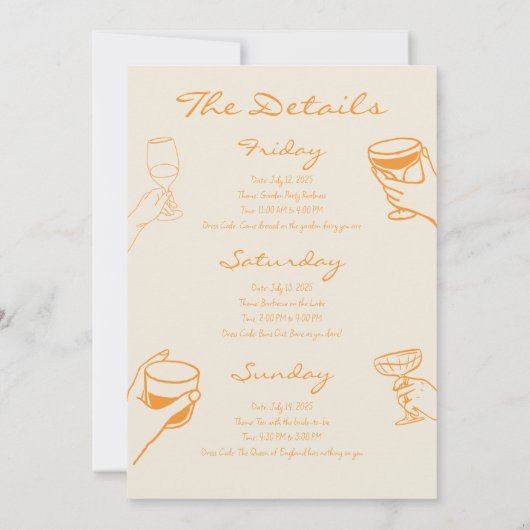 オレンジ ファン ビーチ ブライズメイド ウィークエンド インビテーション (裏面)