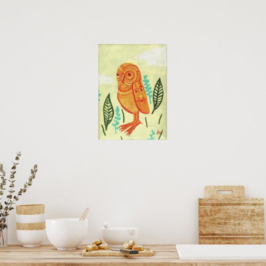 オレンジ_フクロウ ポスター (キッチン)
