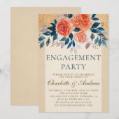 オレンジ フラワーズ ウォーターカラー エレガント 婚約パーティー 招待状 (正面/裏面)