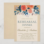 オレンジ フラワール ウォーターカラー エレガント リハーサル ディナー 招待状 (正面/裏面)