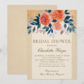 オレンジ フラワー ウォーターカラー エレガント ブライダル シャワー 招待状 (正面/裏面)