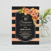 オレンジ フローラル サプライズ 16歳の誕生日パーティー 招待状 (スタンド正面)