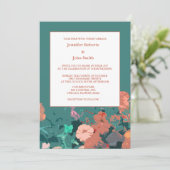 オレンジ フローラル ピーチ フラワーズ グリーン リーフ アート ウェディング 招待状 (スタンド正面)