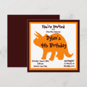 オレンジ＆ブラウンの恐竜の誕生日パーティー招待状 招待状 (正面/裏面)