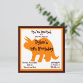 オレンジ＆ブラウンの恐竜の誕生日パーティー招待状 招待状 (スタンド正面)