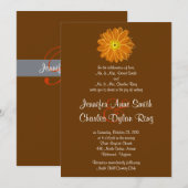 オレンジ&ブラウンガーベラデイジー結婚式招待状 招待状 (正面/裏面)