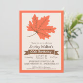 オレンジ&ブラウン秋リーフアダルトバースデーパーティー 招待状 (スタンド正面)