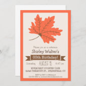 オレンジ&ブラウン秋リーフアダルトバースデーパーティー 招待状 (正面/裏面)