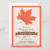 オレンジ&ブラウン秋リーフリタイアメントパーティー 招待状 (正面/裏面)