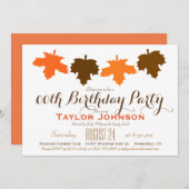 オレンジ&ブラウン紅葉誕生日パーティー 招待状 (正面/裏面)