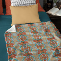 オレンジ ブラウン アクア ターコイズ ブルー トライバル アート