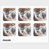 オレンジ ブラウン 樹葉オーバーレイ あなた自身の写真を追加する スクエアシール (シート)