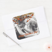 オレンジ ブラウン 樹葉オーバーレイ あなた自身の写真を追加する スクエアシール (封筒)