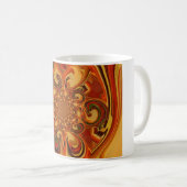 オレンジ、ブラウン、緑の渦巻き模様の色合い コーヒーマグカップ (正面右)