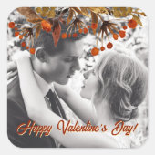 オレンジ ブラウン 葉っぱ オーバーレイ あなただけの写真を追加 スクエアシール (正面)