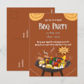 オレンジ ブラウン BBQ パーティー ポストカード ご招待 (正面/裏面)