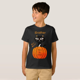 オレンジ&ブラックかわいい猫の男の子ファミリーハロウィーン Tシャツ