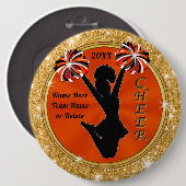 オレンジ、ブラックと金ゴールド、チアリーティングピン、6インチ 缶バッジ (正面&裏面)