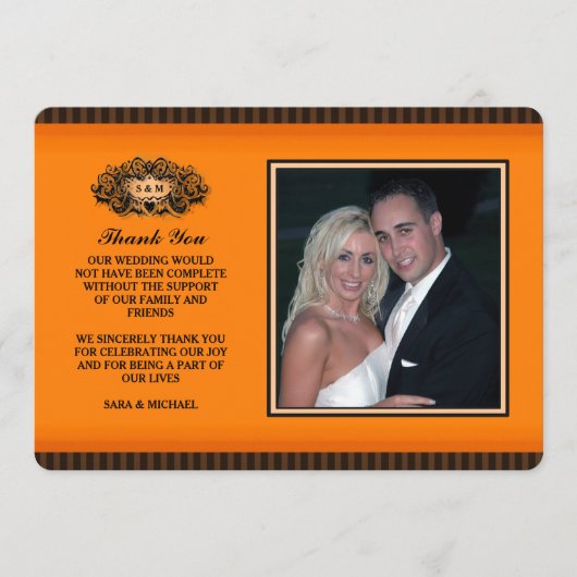 オレンジ & ブラックの感謝の写真カード サンキューカード (正面)