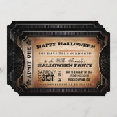 オレンジ&ブラックオーベイトワンハローウィンパーティチケット 招待状 (正面/裏面)