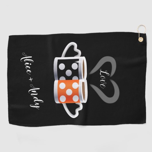 オレンジ+ブラックコーヒーカラートレンディーデザインポップ・アートのART ゴルフタオル (横)