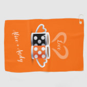 オレンジ+ブラックコーヒーカラートレンディーデザインポップ・アートのART ゴルフタオル (横)