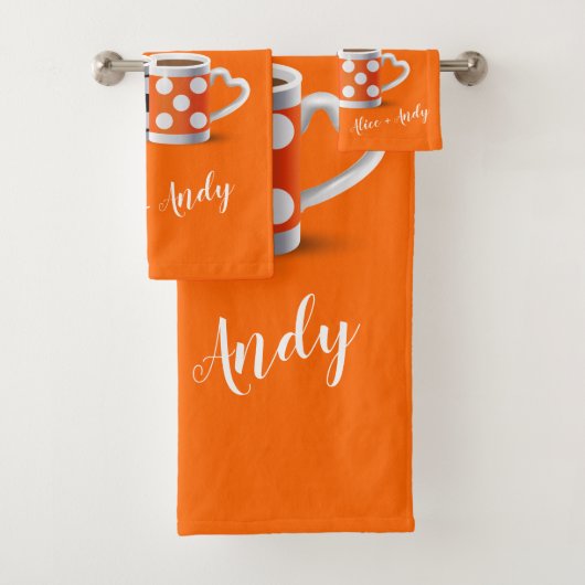 オレンジ+ブラックコーヒーカラートレンディーデザインポップ・アートのART バスタオルセット (インサイチュ)