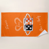 オレンジ+ブラックコーヒーカラートレンディーデザインポップ・アートのART ビーチタオル (正面)