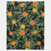 オレンジ&ブラックゴシック牡丹&バラフローラ結婚ズ フリースブランケット (正面)