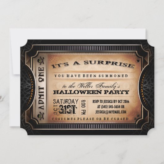 オレンジ&ブラックサプライズハローウィンパーティチケット 招待状 (正面)
