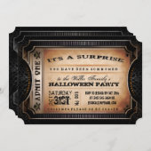 オレンジ&ブラックサプライズハローウィンパーティチケット 招待状 (正面/裏面)