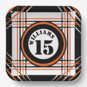 オレンジ&ブラックスポーツテーマ紙プレート ペーパープレート (正面)