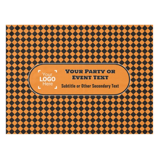 オレンジ&ブラックダイヤモンド – カスタムロゴオフィスイベント テーブルクロス (正面(横))