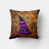 オレンジ&ブラックダマスクハロウィーンウィッチハットピロー クッション (裏面)