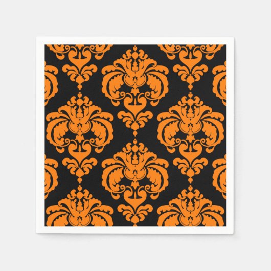 オレンジ&ブラックダマスヴィンテージウェディングイベントパーティー スタンダードカクテルナプキン (正面)
