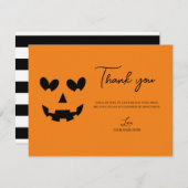 オレンジ&ブラックハッピーハートパンプキンサンキュー 招待状 (正面/裏面)