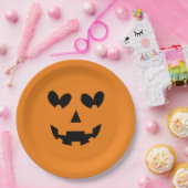 オレンジ&ブラックハッピーハートパンプキンハロウィーン ペーパープレート (パーティー)