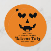 オレンジ&ブラックハッピーハートパンプキンハロウィーン 招待状 (正面/裏面)