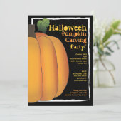 オレンジ&ブラックハロウィーンカボチャ彫刻パーティー 招待状 (スタンド正面)